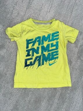 Nike Kids Short Sleeve Tee in Neon Yellow with Teal Graphic 2T